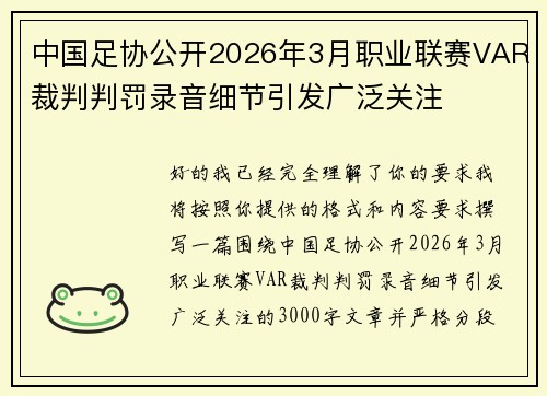 中国足协公开2026年3月职业联赛VAR裁判判罚录音细节引发广泛关注 中国足协公开2026年3月职业联赛VAR裁判判罚录音细节引发广泛关注